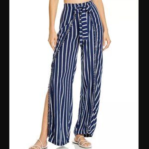 Striped Rayon Blue Wide Swim Cover Up Pants FREE SIZE